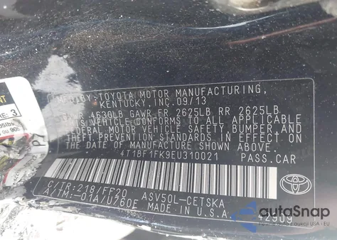 2014 Toyota Camry Se z USA, uszkodzony, nr VIN 4T1BF1FK9EU310021